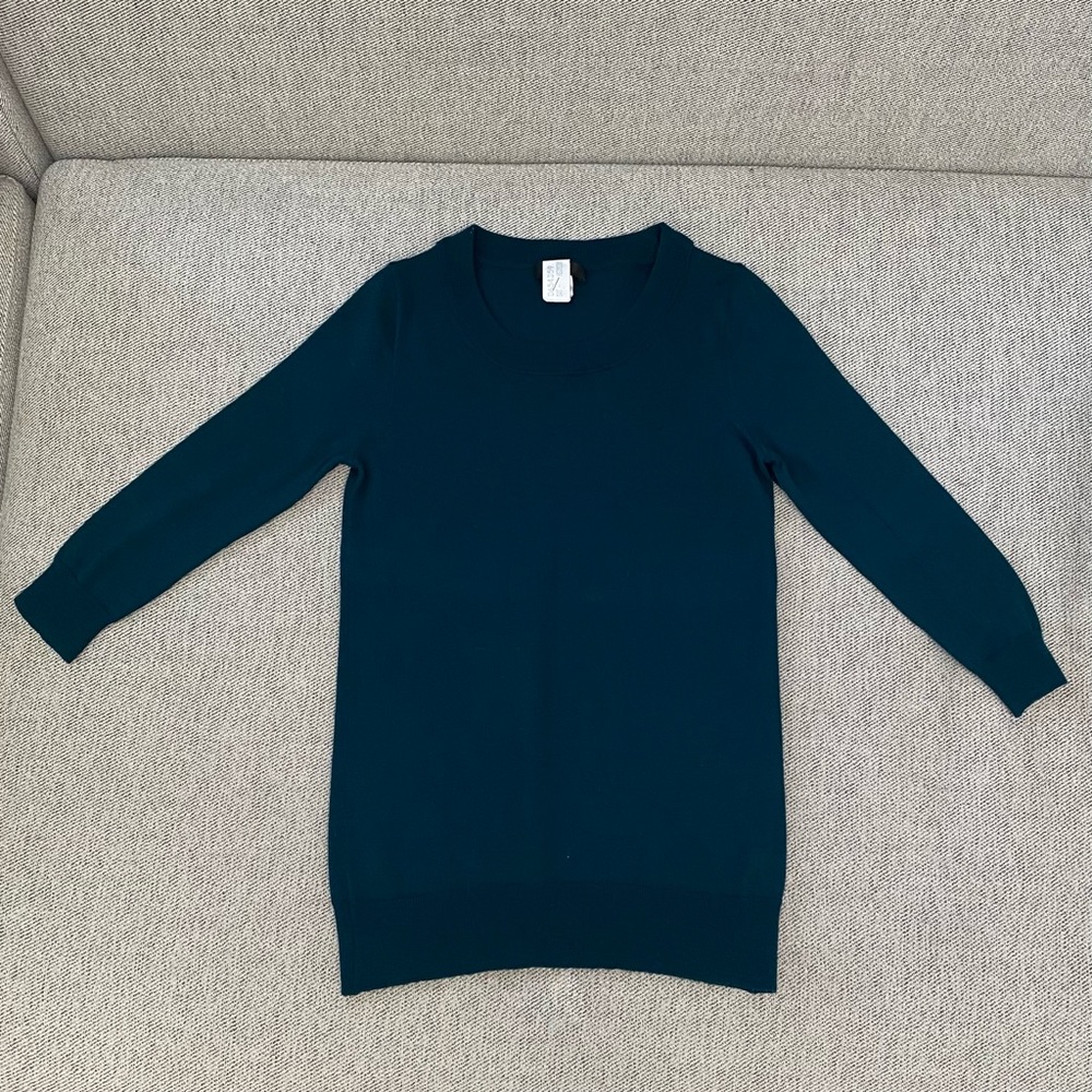 Emerald green merino wool 3/4 sleeve sweater